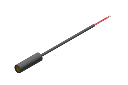レーザーモジュール、クロスライトビーム、レッドライト、635 nm、φ12x40 mm、2線の長さ1.1 m端子なしPVCケーブル用出力、24V、クラス3A、IP50、MFI φ20 mm用PA12アダプター付 - MLS-CR-G