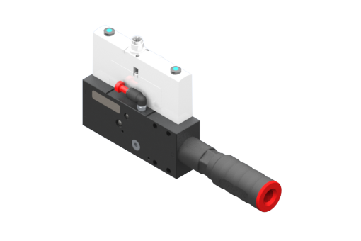 Vacuum pump EJ-BSVLG-LARGE-HV-2-ISO with integrated holder and silencer, vacuum and blowoff NC Solenoid Valve 3/2 x2, 24Vdc, 2.5W, M12 5-pin, IP54, G1/2'' vacuum port - 3030229